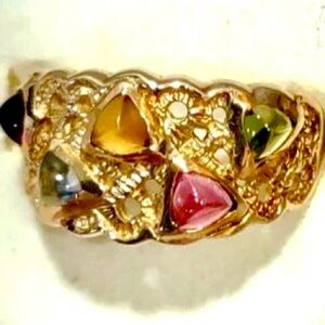 Vintage Solid 10K Yellow Gold W/ Multi Gem Stomes Ring Size 8.5 4 grams